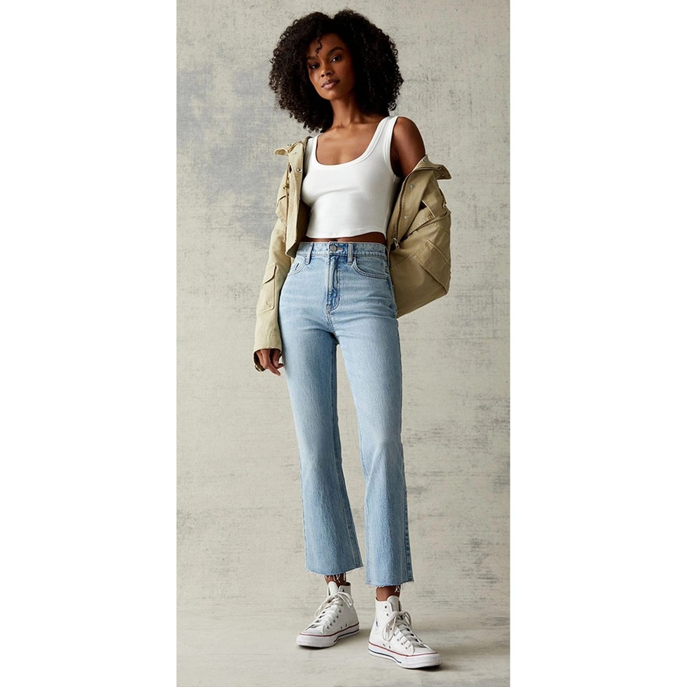 PacSun Stretch Crop Boot Jeans Women 28 Light Blue‎ Denim Raw Hem High Rise